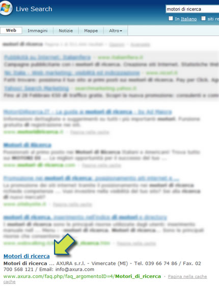 Axura 5� su Live Search cercando: 'Motori di ricerca'