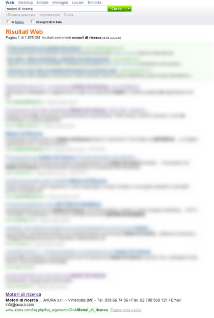 Axura.com come decimo risultato di ricerca in MSN Search per la frase: 'motori di ricerca'